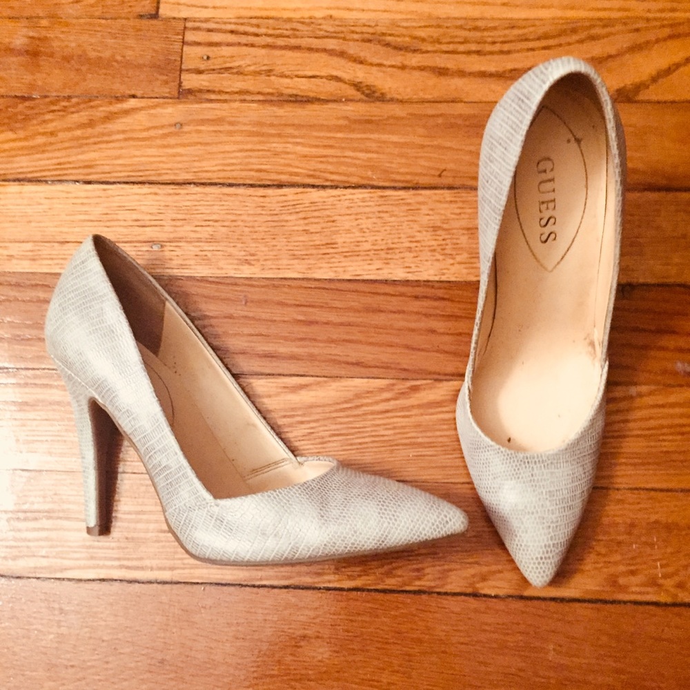 Guess Silver Snakeskin Pumps